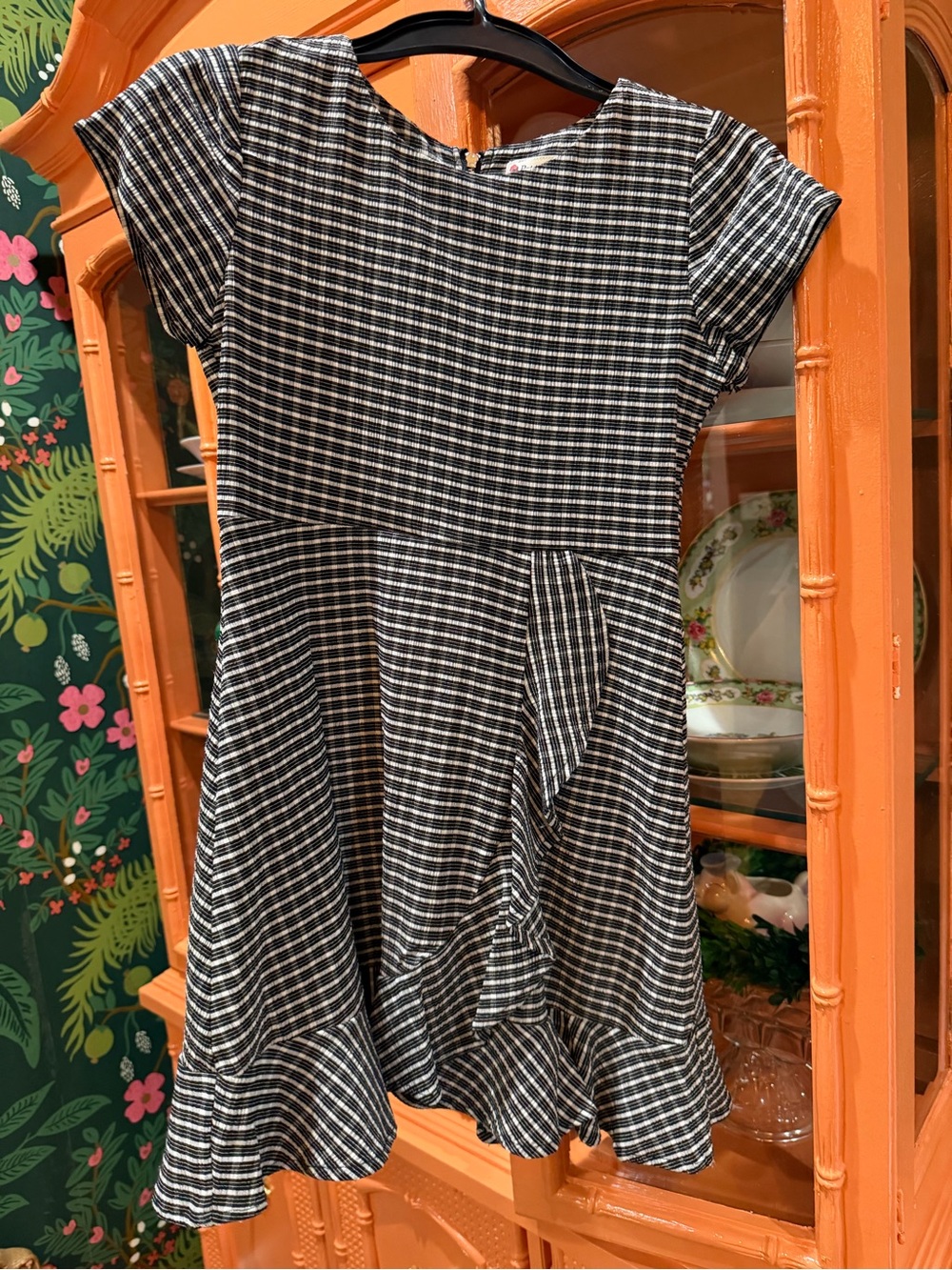 Black & White Checked Ruffle-Hem Girls Dress